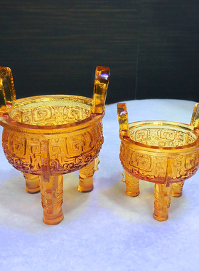 琉璃仿古三足圆鼎香炉摆件大小号檀香炉线香炉玄关佛堂居家用供奉