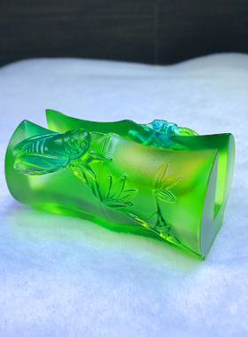 琉璃工艺品知足长乐名片夹竹节名片座摆件高档礼品办公室桌面实用