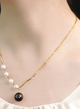 小叶紫檀镶嵌凤凰来仪项链木镶银锁骨链