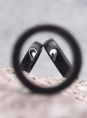 紫光檀木镶银心心相印情侣戒指对戒个性风潮黑檀木镶嵌指环手饰品