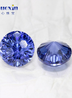 坦桑色锆石烟花切圆形裸石 蓝色高碳钻裸钻宝石美甲耳钉首饰钻