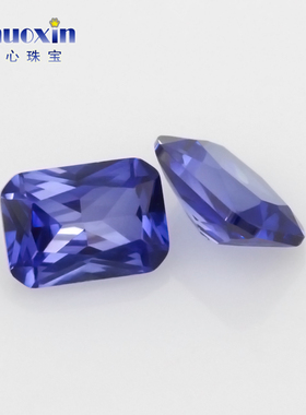 33#长方形倒角车花蓝刚玉戒面裸石 合成蓝宝石吊坠珠宝饰品耐高温