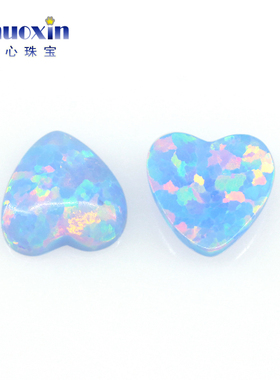 粉蓝色人造欧泊石OPAL 心形平底素面桃心形欧珀澳宝戒面镶嵌OP26