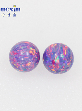 圆珠紫色粉彩欧泊欧珀裸石 光珠无孔球形珠子变彩合成澳宝OP38