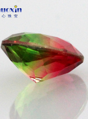 圆形合成西瓜碧玺粉绿色渐变裸石 玻璃散珠戒面镶嵌戒指配石BX04