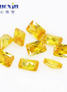 短边中间单孔长方倒角车花锆石组合 小八角彩色打孔合成锆石裸石