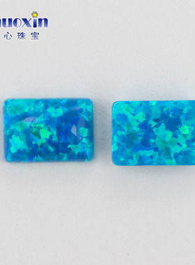 蓝色系长方直角合成澳宝裸石OPAL 仿欧泊石平底素面蓝绿色OP36