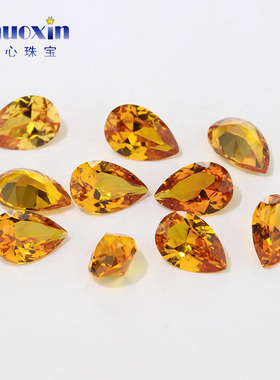 22#黄刚梨形水滴形黄色宝石裸石 合成刚玉合成蓝宝石戒指主石