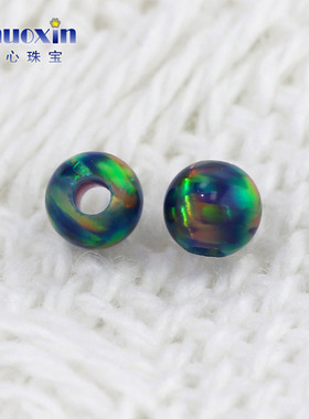 全孔圆珠深绿色欧泊欧珀裸石 球形打孔珠子人造合成澳宝通孔OP35