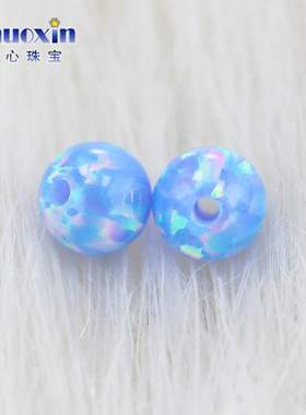 全孔圆珠粉蓝色粉彩欧泊石欧珀裸石 球形珠子合成澳宝通孔OP26