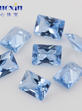 长方形直角车花108#尖晶蓝裸石 合成天蓝色宝石戒面镶首饰品主石
