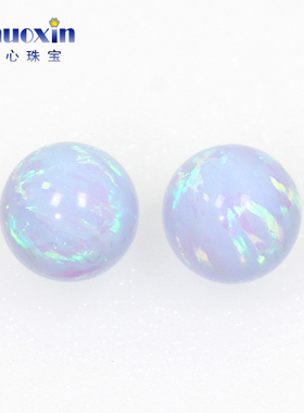 圆珠淡紫色欧泊石欧珀裸石 球形珠子合成澳宝光珠无孔#F-N1