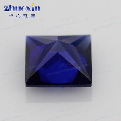 正方直角车花34#蓝刚玉裸石 公主方合成蓝宝石戒面戒指sapphire - 图0