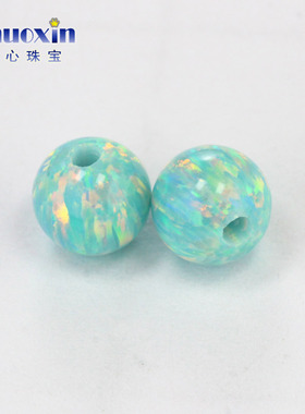 全孔圆珠薄荷绿色欧泊石欧珀裸石 球形珠子合成澳宝通孔OP03