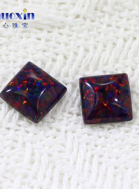 正方直角平底素面欧泊石 暗红色宝石蛋面裸石OPAL合成澳宝#13-3
