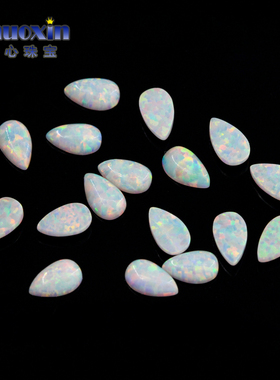 梨形平底素面澳宝戒面裸石OPAL 水滴形白色系合成仿白欧泊石OP17