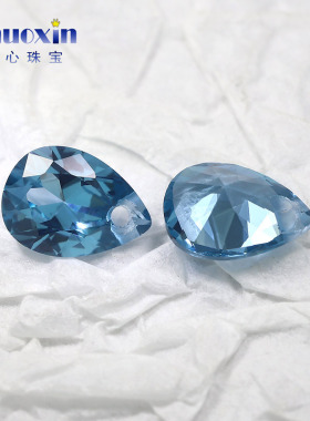 梨形蓝尖晶120#单孔尖底裸石 水滴形合成尖晶打孔水滴形DIY配钻