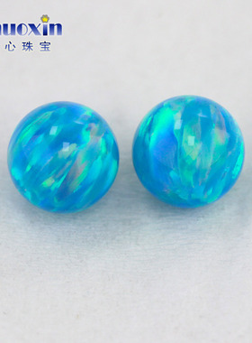 圆珠蓝色多彩炫彩欧泊石欧珀裸石 球形珠子合成澳宝光珠无孔OP73