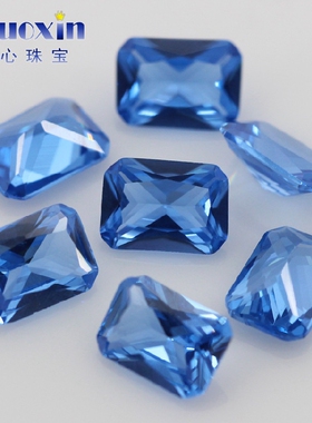 长方形倒角车花119#尖晶蓝裸石 小八角人造彩色宝石镶嵌饰品主石