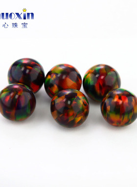 圆珠欧泊石欧珀红褐色裸石 球形珠子合成澳宝光珠无孔多彩OP20