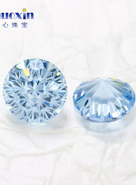 冰蓝色锆石烟花切圆形裸石 高碳钻裸钻宝石冰帕蓝浅蓝美甲耳钉钻