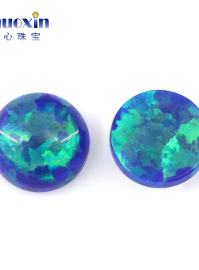 圆形深蓝绿彩人造欧泊石OPAL 蛋面平底素面炫彩欧珀澳宝裸石#L-1