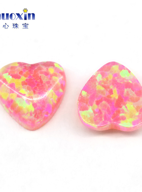 人造欧泊石OPAL 桃红色心形平底素面桃心形欧珀澳宝戒面镶嵌OP07
