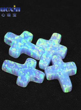 十字架形天蓝色欧泊人造蛋白石OPAL 仿欧珀澳宝吊坠横穿孔OP06