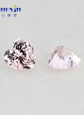摩根色合成培育蓝宝石心形裸石 实验室提拉法再生浅粉色闪钻主石