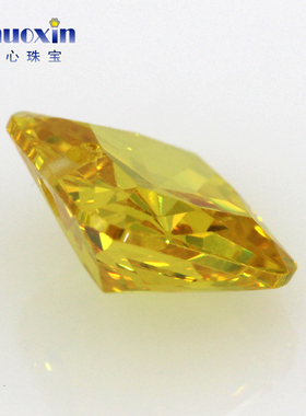 金黄色正方倒角锆石边线中间单孔裸石 打孔钻人造CZ手工饰品散珠