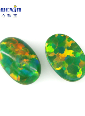草绿炫彩蛋形平底素面人造澳宝OPAL 椭圆形欧泊石裸石主石 OP21