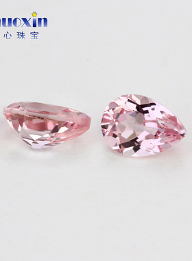 浅帕帕拉恰色梨形培育蓝宝石尖底裸石 提拉法合成高净度梧州宝石
