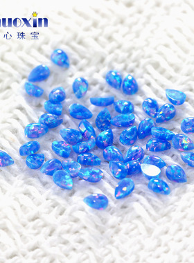 梨形蓝色红彩仿欧泊素面平底裸石 合成澳宝OPAL水滴形包镶石OP74