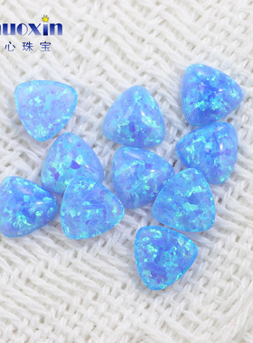 肥三角素面合成欧泊石天蓝色 合成宝石OPAL平底裸石人造澳宝 OP06