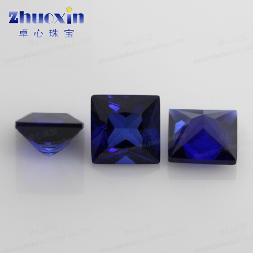 正方直角车花34#蓝刚玉裸石 公主方合成蓝宝石戒面戒指sapphire - 图2