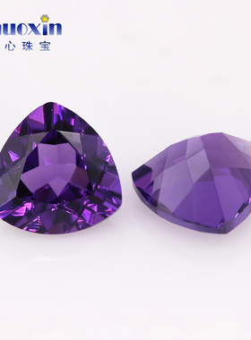 培育深紫色水晶肥三角形裸石 合成紫晶深紫色胖三角镶嵌压电水晶