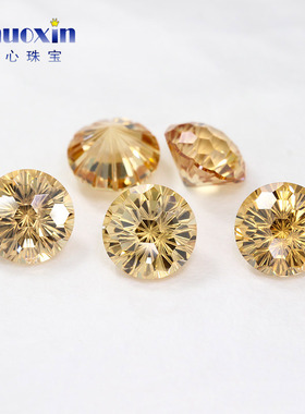 香槟锆烟花切圆形尖底美甲裸钻 高碳钻裸石耳钉配钻合成梧州宝石