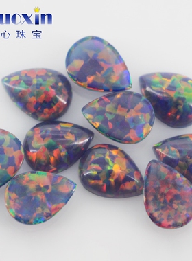 梨形弧面好火彩欧泊石裸石戒面 OPAL水滴形平底素面澳宝宝石FI12