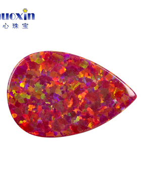 红色梨形平底素面澳宝戒面裸石OPAL 水滴形合成仿火欧泊宝石OP45
