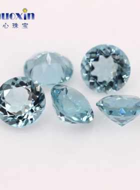 实验室生长圆形培育天空蓝色水晶刻面裸石 合成蓝水晶压电水晶