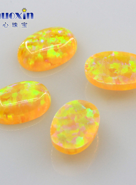 黄色绿彩椭圆形欧泊 蛋形平底素面人造澳宝黄色系裸石OPAL OP28