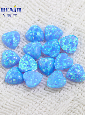 心形人造欧泊石OPAL天蓝色 平底素面桃心形合成澳宝戒面镶嵌OP06