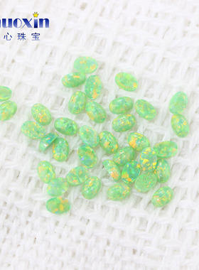 浅草绿色椭圆形仿欧泊石 蛋形平底素面人造澳宝裸石OPAL宝石#58A