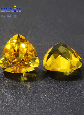 培育黄色水晶肥三角形裸石 合成压电黄水晶胖三角镶嵌用主石