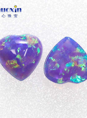 紫色心形人造欧泊石OPAL 平底素面欧珀澳宝绿变彩戒面镶嵌 OP40