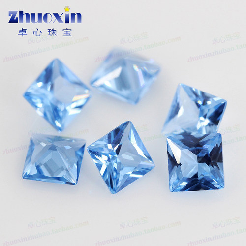公主方108#蓝尖晶石裸石钻 正方直角浅淡海蓝宝石戒指戒面吊坠DIY - 图1