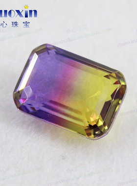 长方形倒角合成西瓜碧玺玻璃 紫黄金双色宝石戒指主石DIY补钻BX11