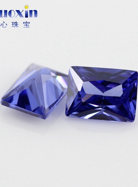 长方直角车花坦桑蓝色锆石裸石 人造宝石戒面珠宝首饰主石钻diy