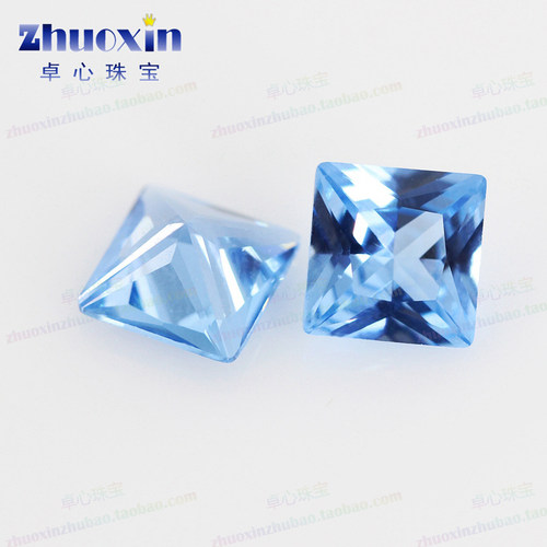 公主方108#蓝尖晶石裸石钻 正方直角浅淡海蓝宝石戒指戒面吊坠DIY - 图0