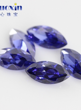 进口马眼形坦桑锆裸石 人造蓝宝坦桑石树叶形戒面饰品配件裸钻